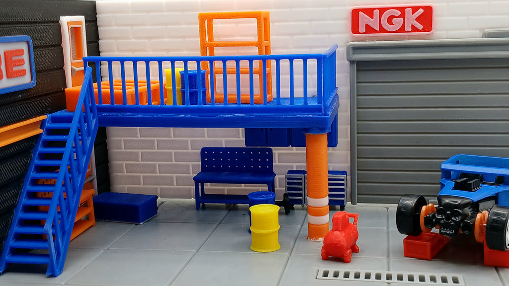 1:64 Scale Blue Workbench – 3D Printed Garage Diorama Accessory