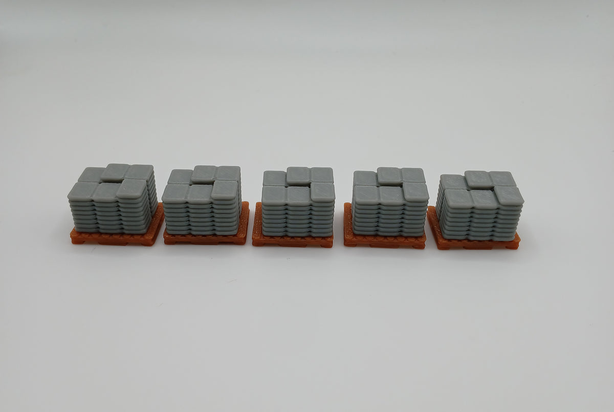 1:64 Scale Gray Sandbag Stack with Brown Pallet 3D Printed Diorama