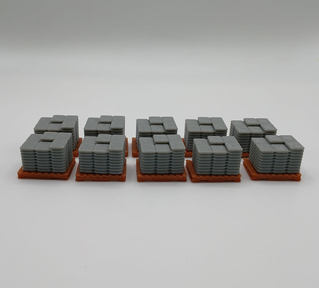 1:64 Scale Gray Sandbag Stack with Brown Pallet 3D Printed Diorama