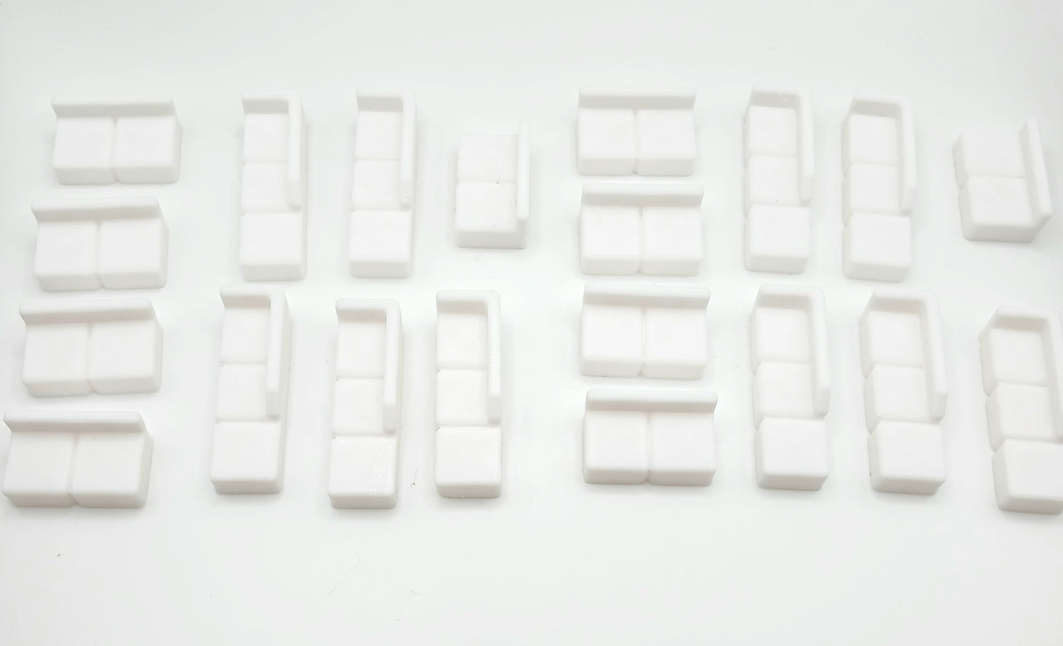 1:64 Scale White Sectional Couch – 3D Printed Diorama Furniture