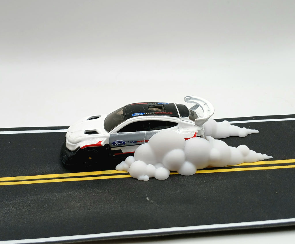 1:64 Scale White Hot Wheels Burnout Smoke 3D Printed Diorama