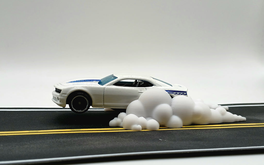 1:64 Scale White Hot Wheels Burnout Smoke 3D Printed Diorama