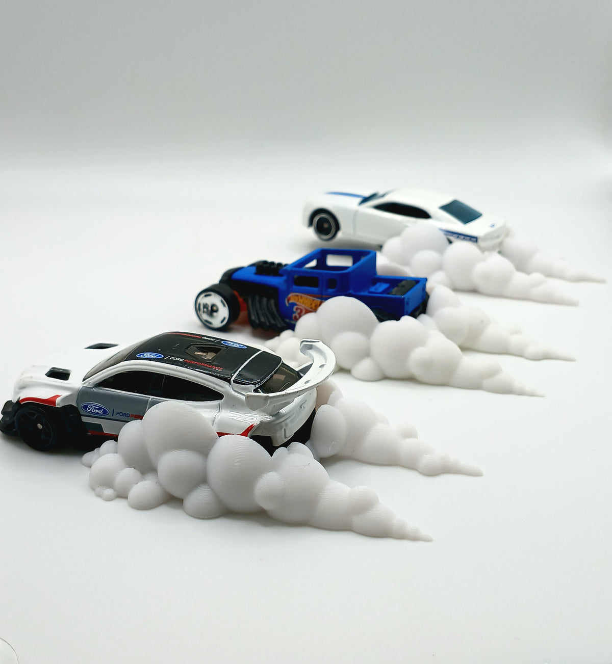 1:64 Scale White Hot Wheels Burnout Smoke 3D Printed Diorama