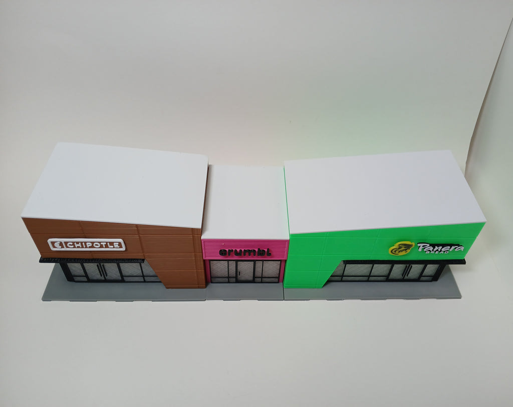 1:64 Scale 3D Printed Food Strip Building Kit - Chipotle Crumbl Panera Diorama