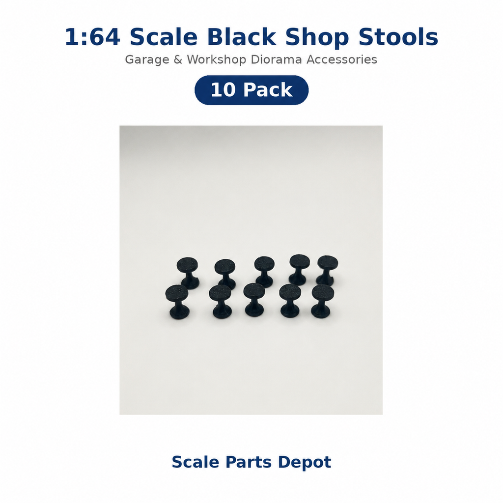 1:64 Scale Black Shop Stools – Garage & Diorama Accessories