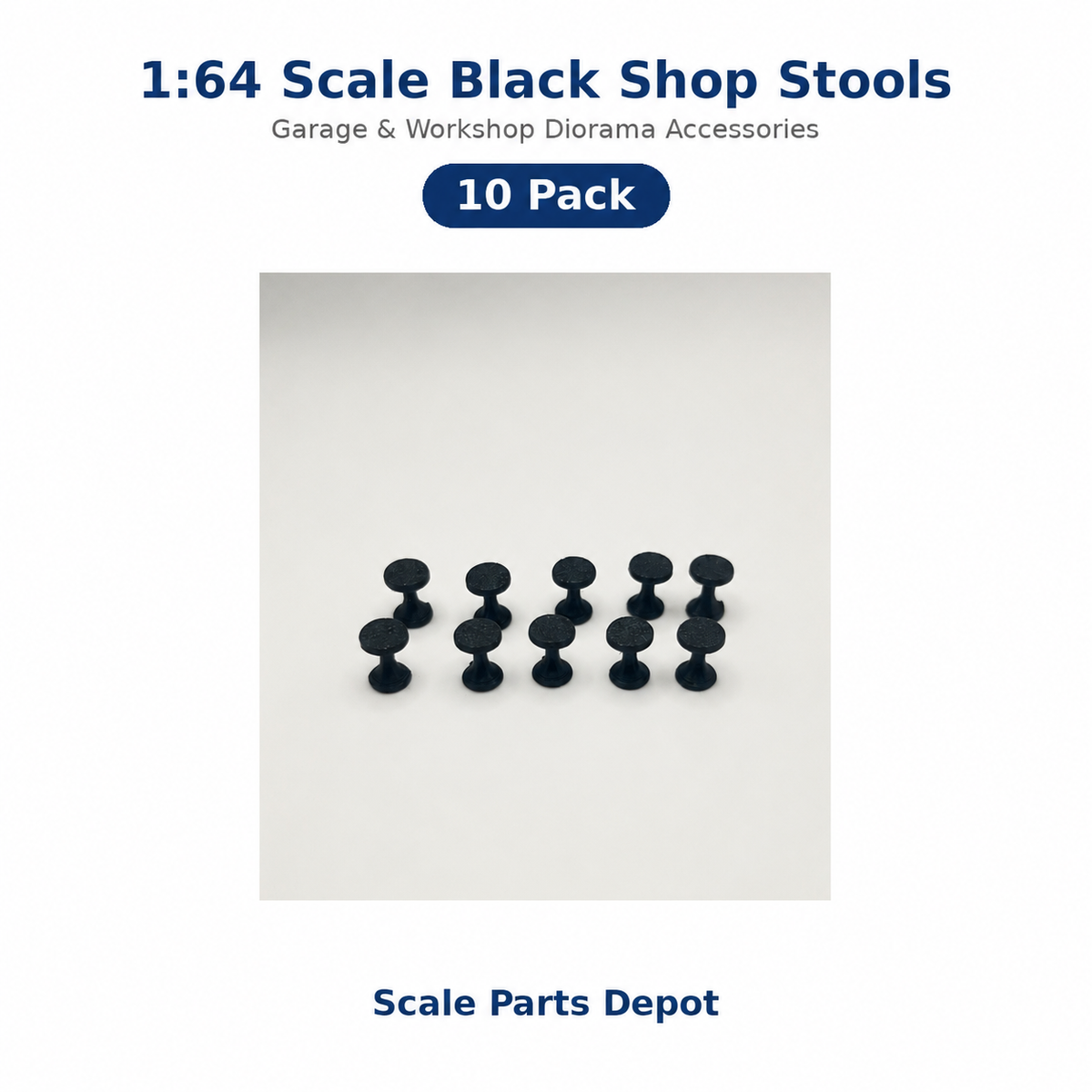1:64 Scale Black Shop Stools – Garage & Diorama Accessories