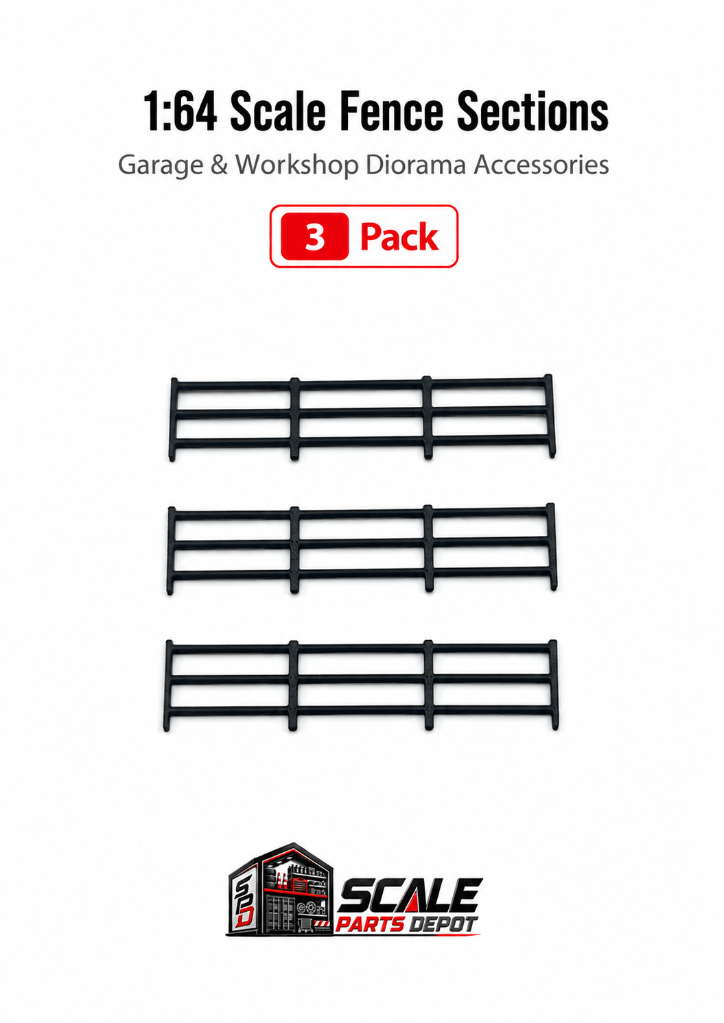 1:64 Scale Small Railings – 2 5/8" Long x 1/2" Tall – Diorama Accessories
