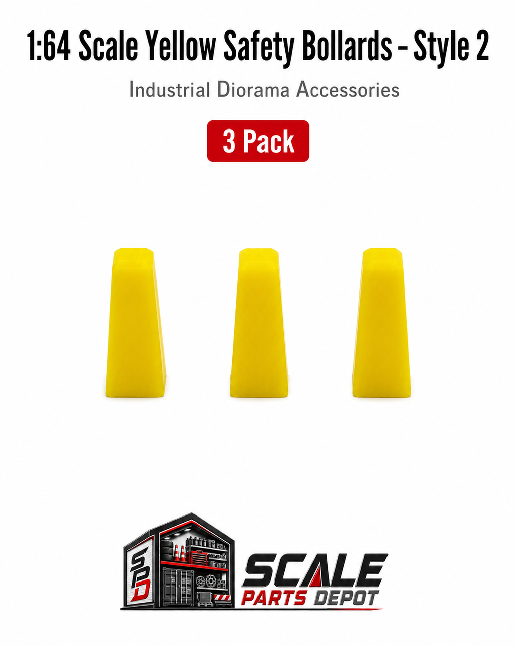 1:64 Scale Yellow Safety Bollards – Style 2 – Industrial Diorama Accessories