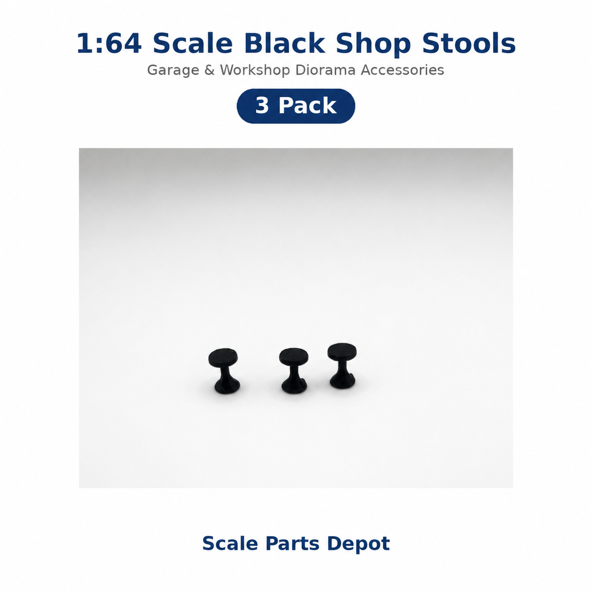1:64 Scale Black Shop Stools – Garage & Diorama Accessories