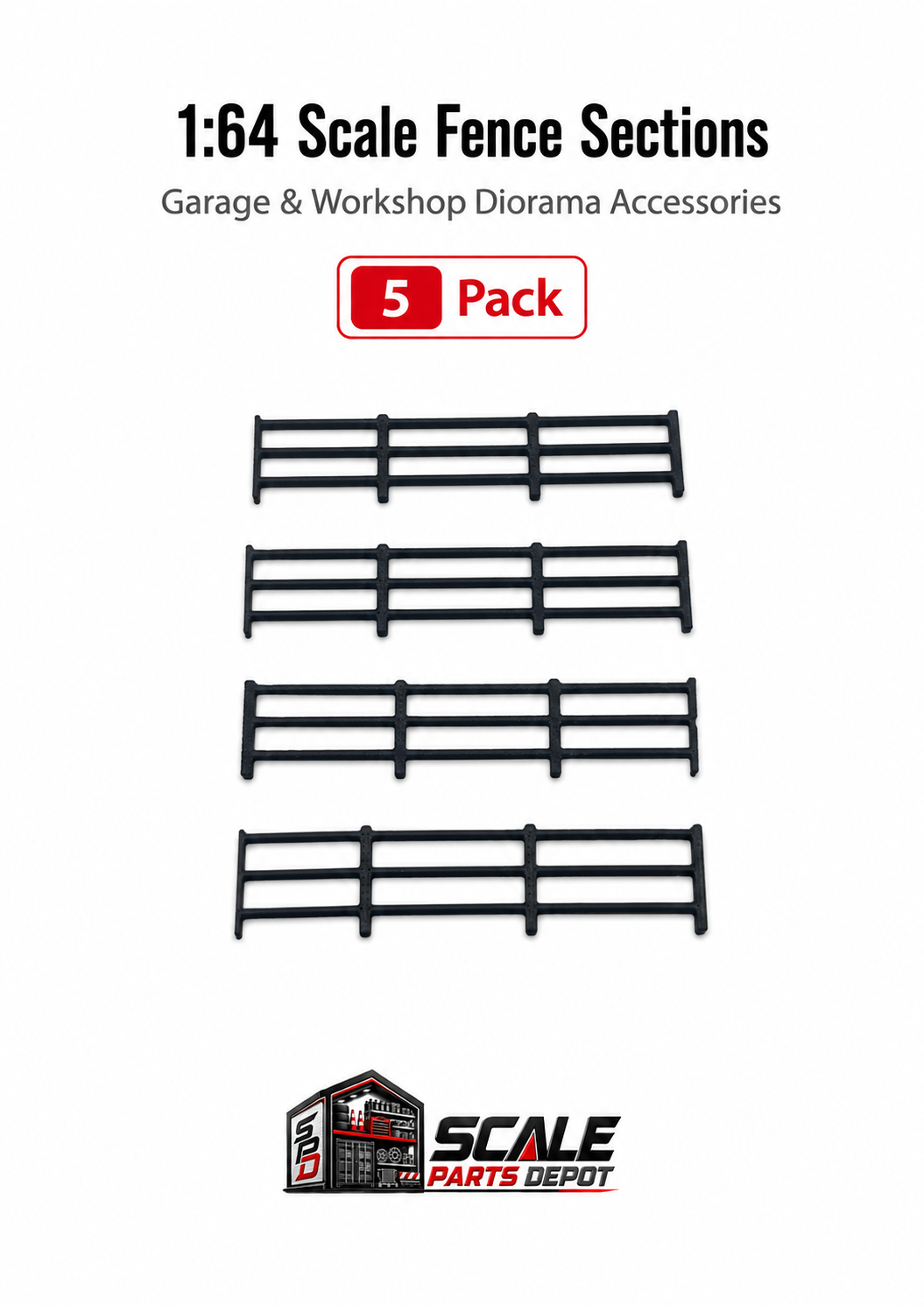 1:64 Scale Small Railings – 2 5/8" Long x 1/2" Tall – Diorama Accessories