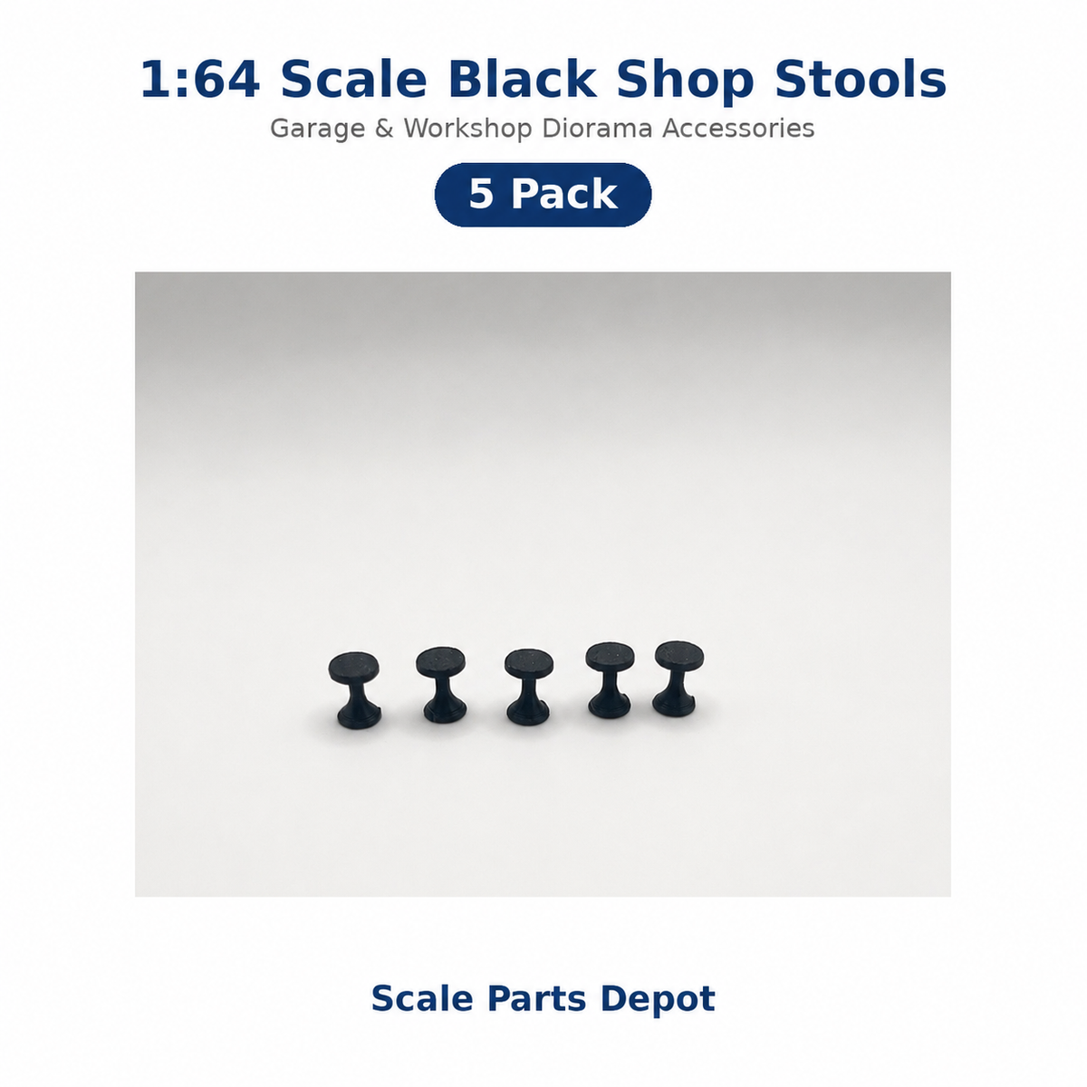 1:64 Scale Black Shop Stools – Garage & Diorama Accessories