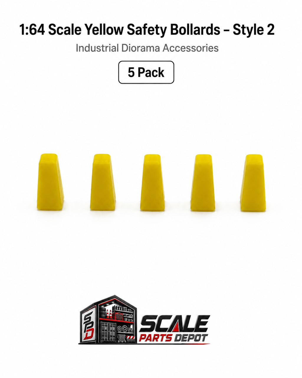 1:64 Scale Yellow Safety Bollards – Style 2 – Industrial Diorama Accessories
