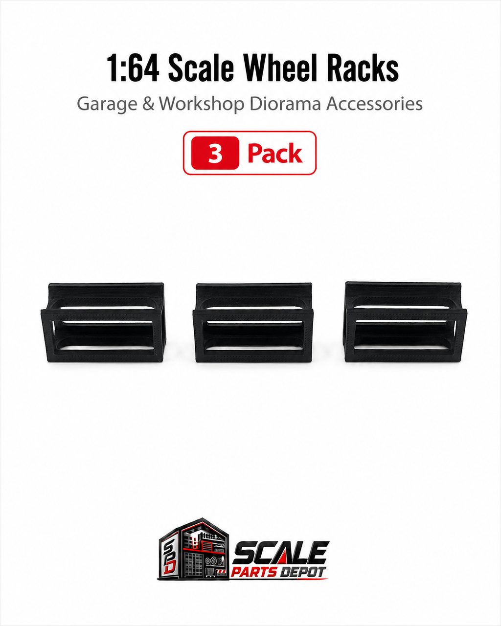1:64 Scale Black Wheel Racks – Garage Diorama Accessories