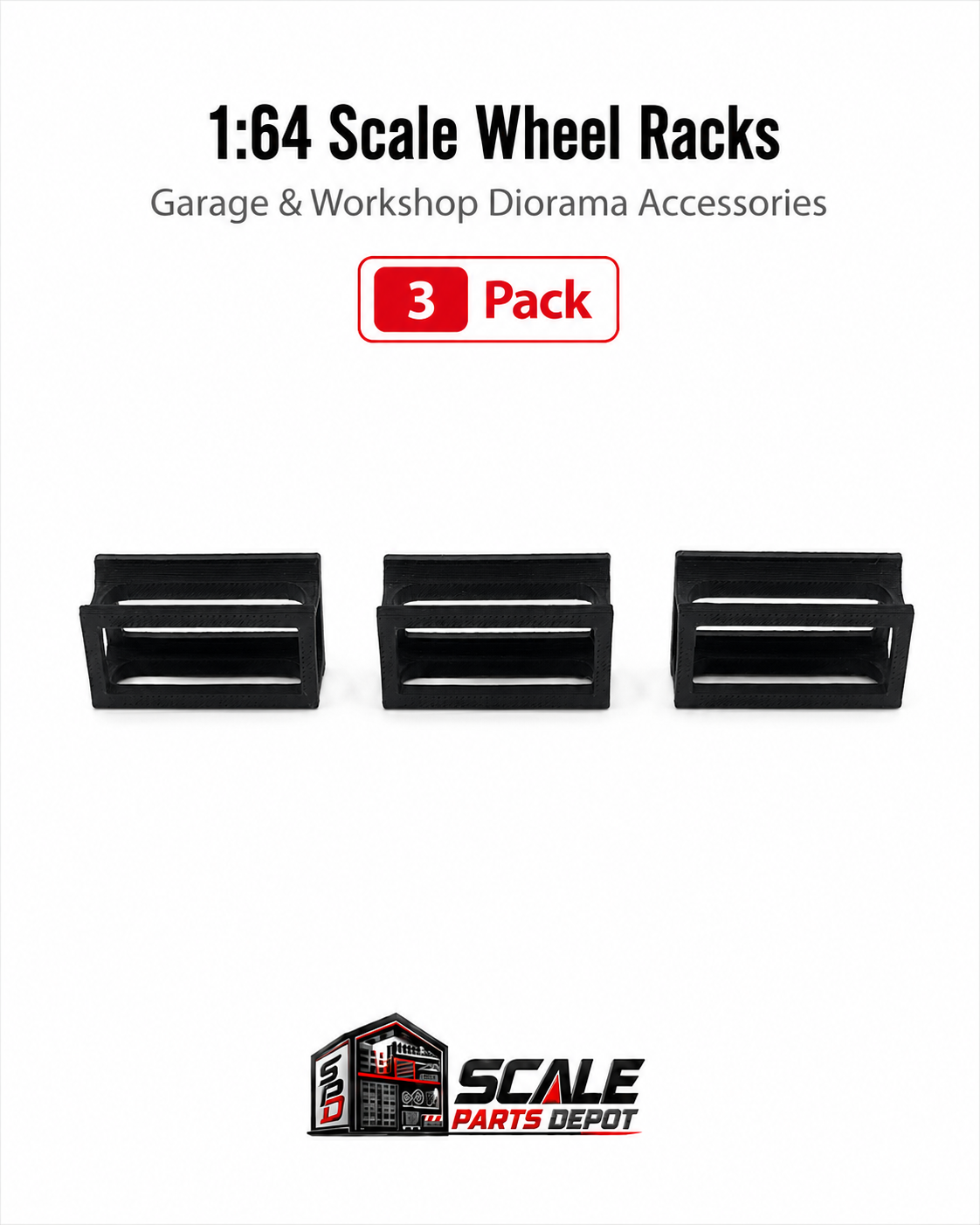 1:64 Scale Black Wheel Racks – Garage Diorama Accessories
