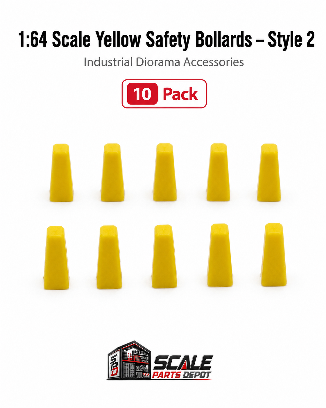 1:64 Scale Yellow Safety Bollards – Style 2 – Industrial Diorama Accessories